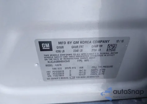 2017 Buick Encore Preferred from USA, damaged, VIN KL4CJASB8HB042649